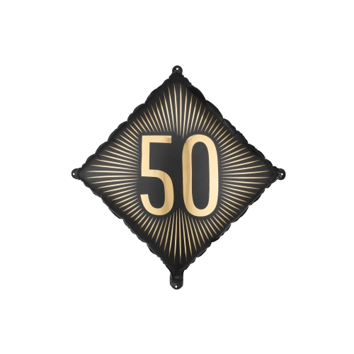 Čierny fóliový balón 50 s zlatým nápisom, 46 × 46 cm